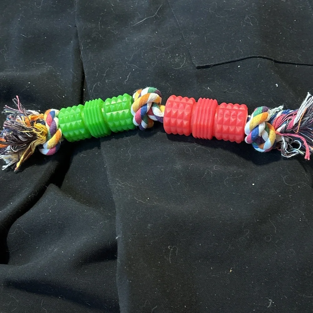 New 5 dog toys. For medium dog 3 rope 1 ready bear and 1 Hertz dura play toy